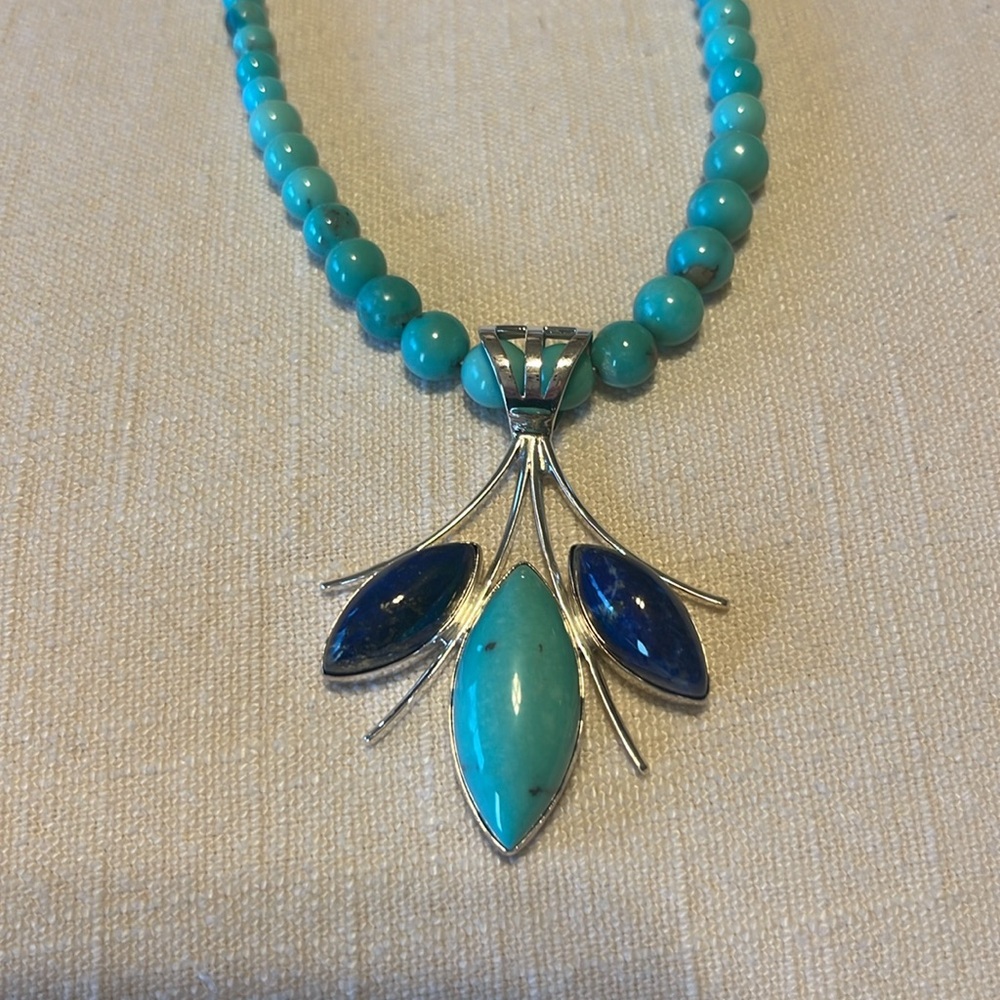 Jay King Sterling Silver Lapis and Turquoise Bead Necklace and Pendant - Picture 9 of 11